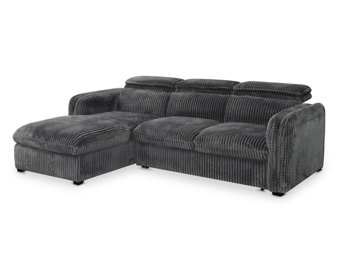 Canapé d'angle convertible en velours côtelé épais gris ISABELLA - Angle gauche - DécoInParis