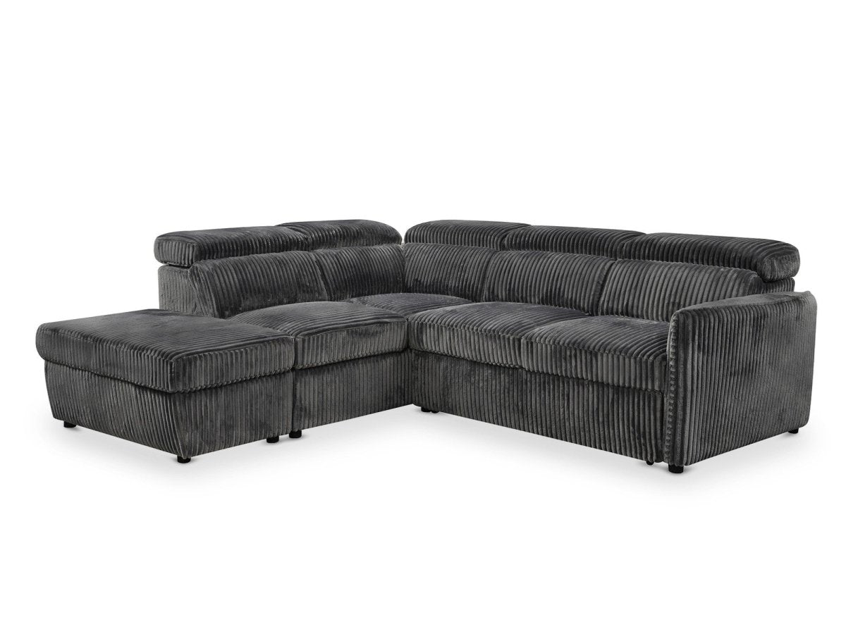 Canapé d'angle convertible en velours côtelé épais gris NAIROBI - Angle gauche - DécoInParis