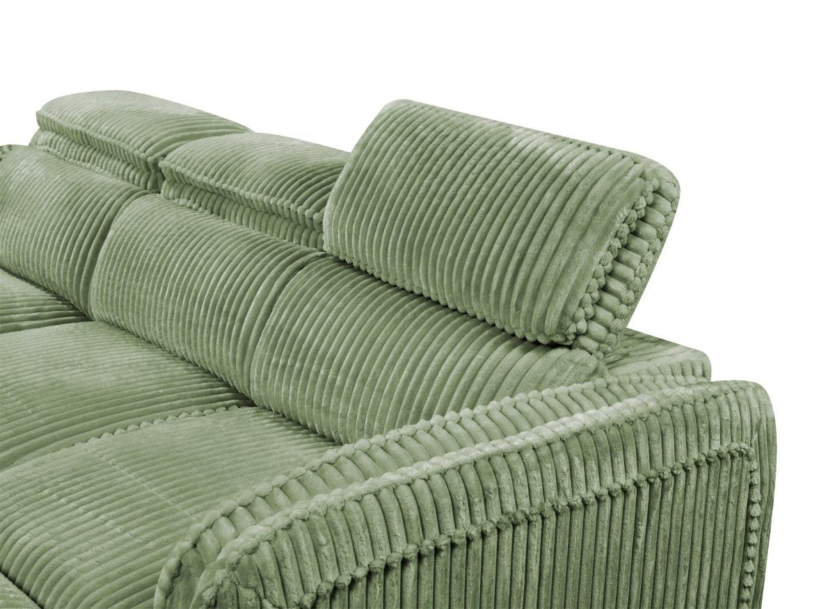 Canapé d'angle convertible en velours côtelé épais vert clair ISABELLA - Angle gauche - DécoInParis