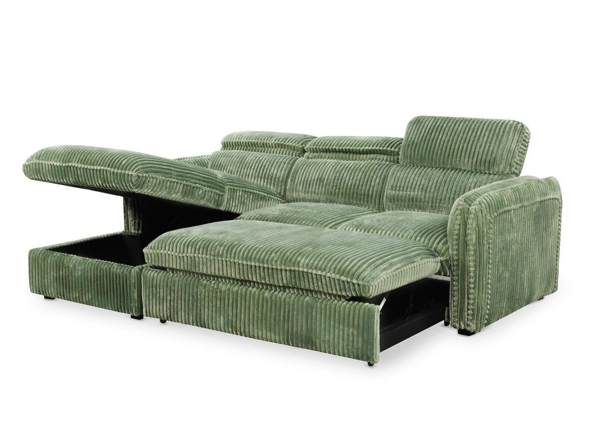 Canapé d'angle convertible en velours côtelé épais vert clair ISABELLA - Angle gauche - DécoInParis