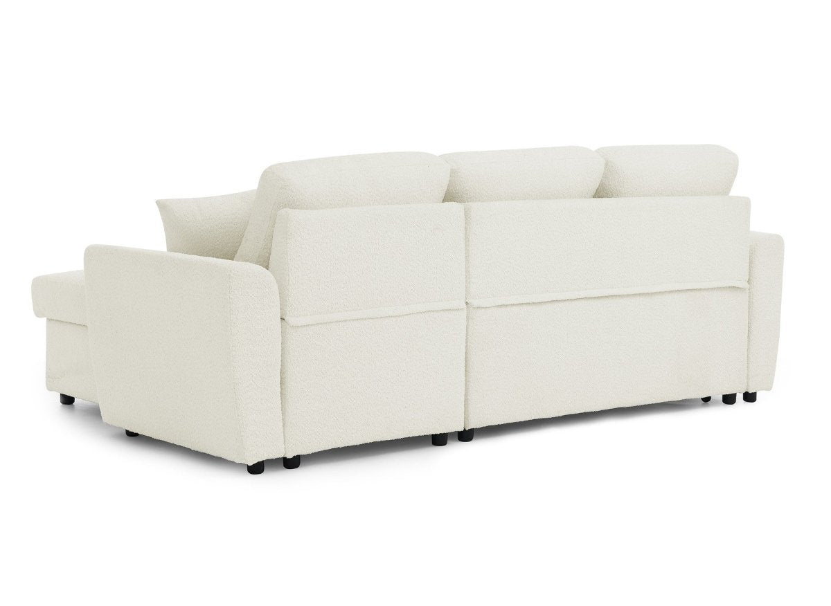 Canapé d'angle convertible et réversible avec coffre en tissu bouclette beige ADRYEN - DécoInParis