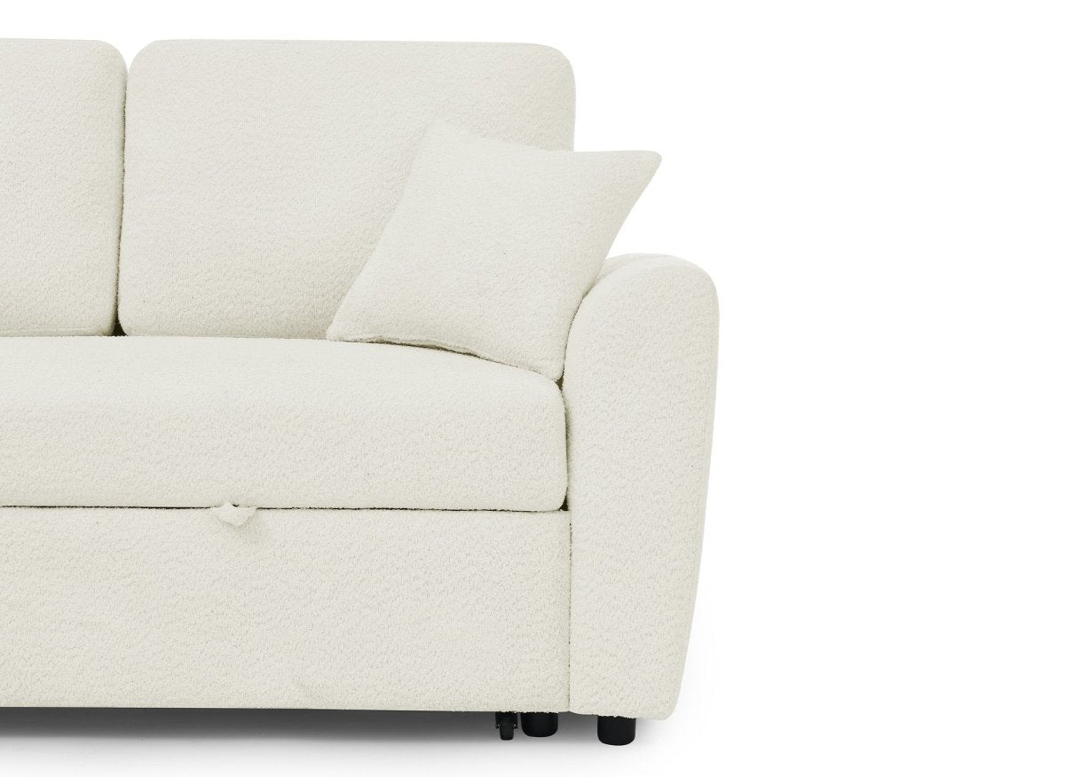 Canapé d'angle convertible et réversible avec coffre en tissu bouclette beige ADRYEN - DécoInParis