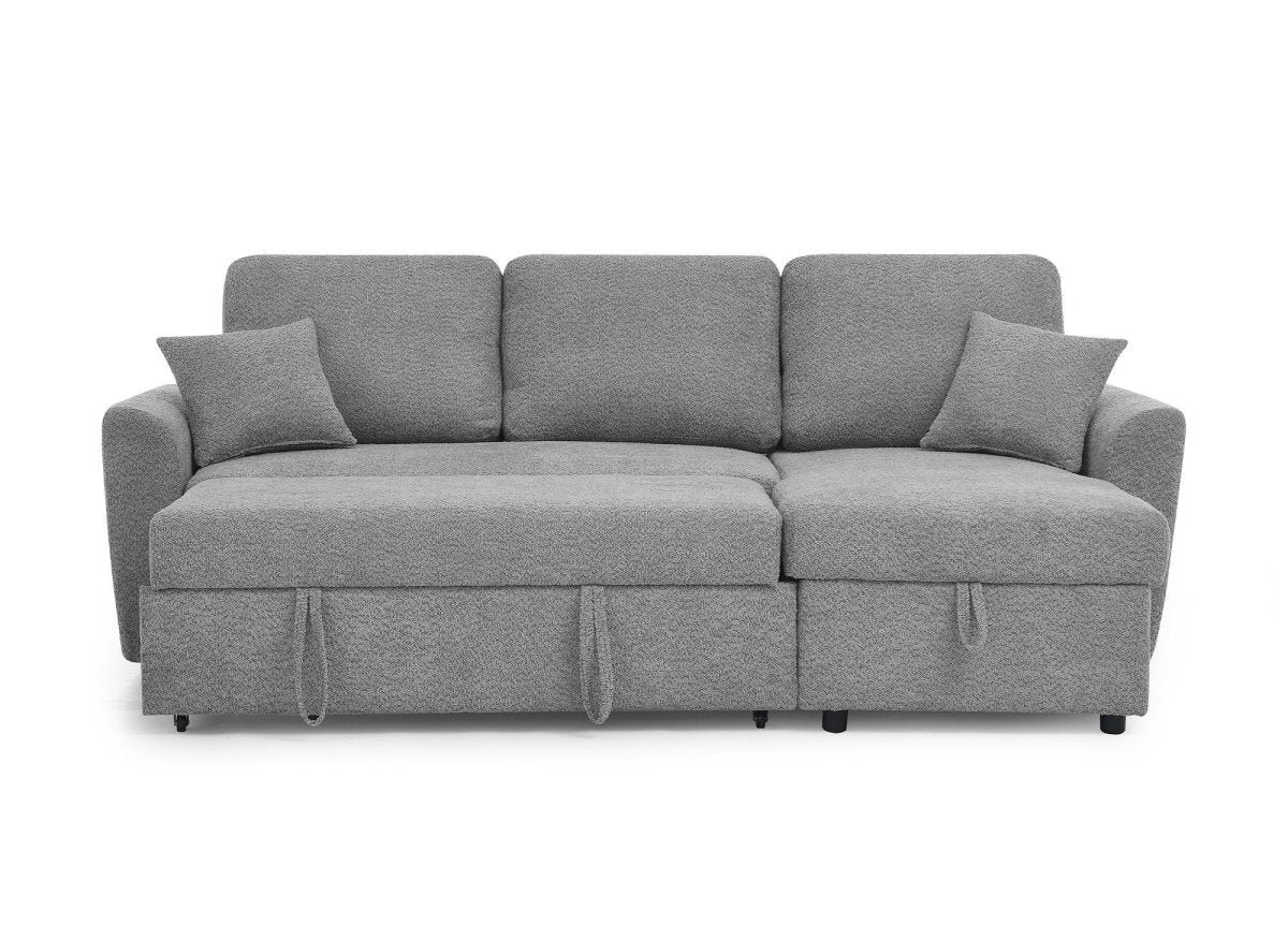 Canapé d'angle convertible et réversible avec coffre en tissu bouclette gris ADRYEN - DécoInParis