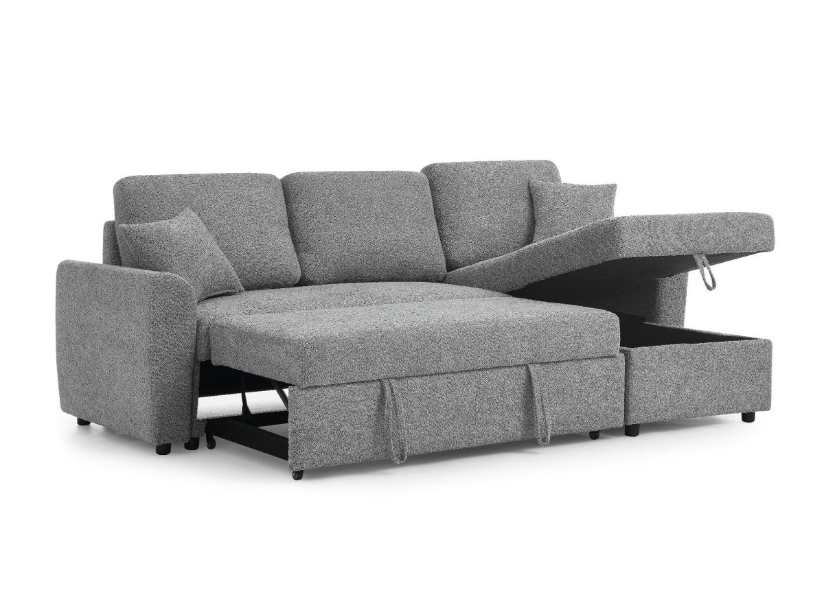 Canapé d'angle convertible et réversible avec coffre en tissu bouclette gris ADRYEN - DécoInParis