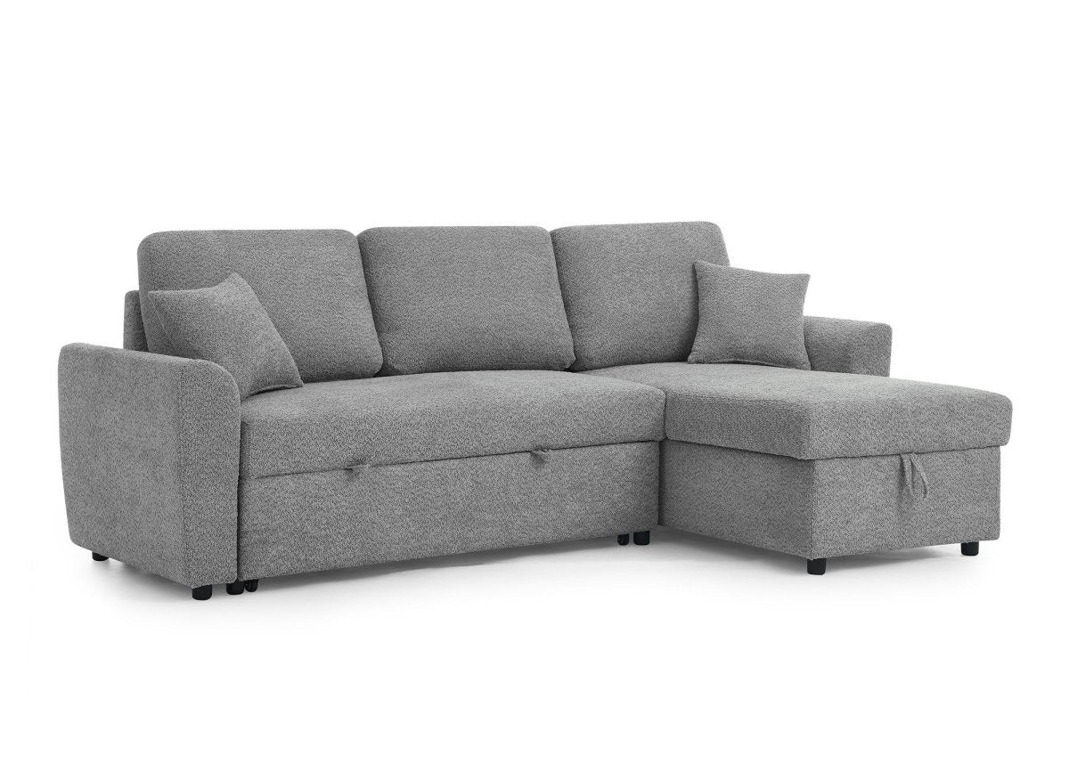 Canapé d'angle convertible et réversible avec coffre en tissu bouclette gris ADRYEN - DécoInParis