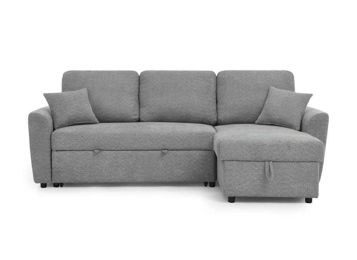 Canapé d'angle convertible et réversible avec coffre en tissu bouclette gris ADRYEN - DécoInParis