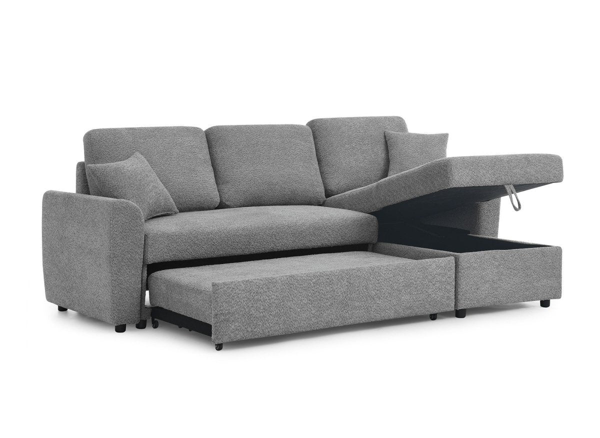 Canapé d'angle convertible et réversible avec coffre en tissu bouclette gris ADRYEN - DécoInParis