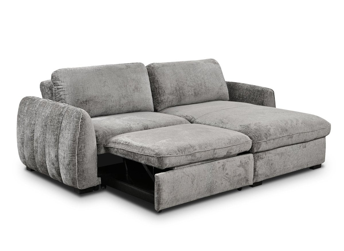 Canapé d'angle convertible et réversible avec coffre en velours chiné gris LIORA - DécoInParis