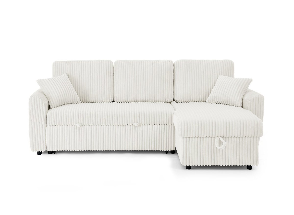 Canapé d'angle convertible et réversible avec coffre en velours côtelé épais beige ADRYEN - DécoInParis