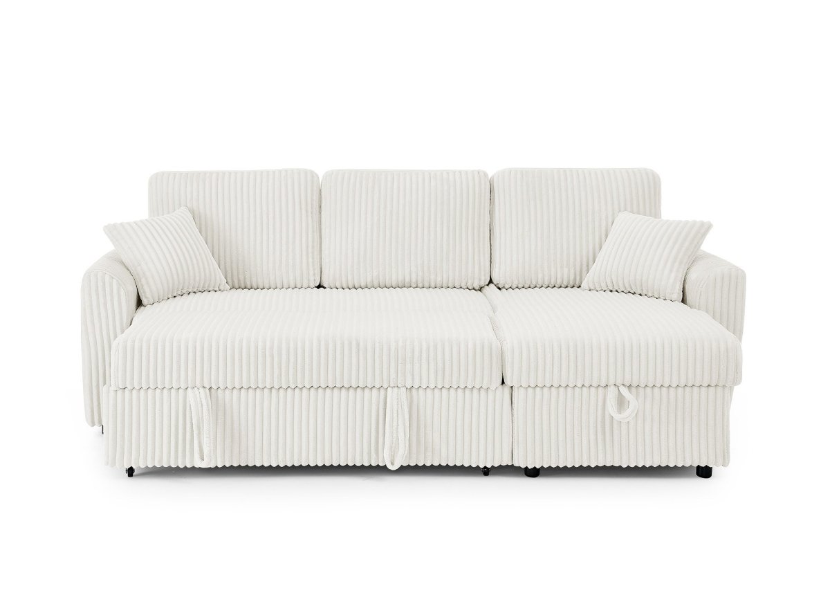 Canapé d'angle convertible et réversible avec coffre en velours côtelé épais beige ADRYEN - DécoInParis