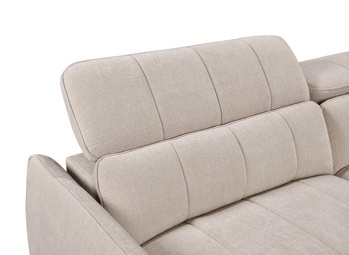 Canapé d'angle convertible et réversible avec coffre en velours tissé beige MADALENA - DécoInParis