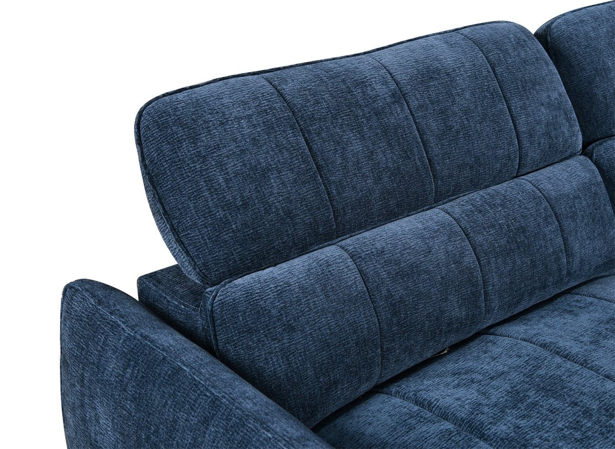 Canapé d'angle convertible et réversible avec coffre en velours tissé bleu MADALENA - DécoInParis