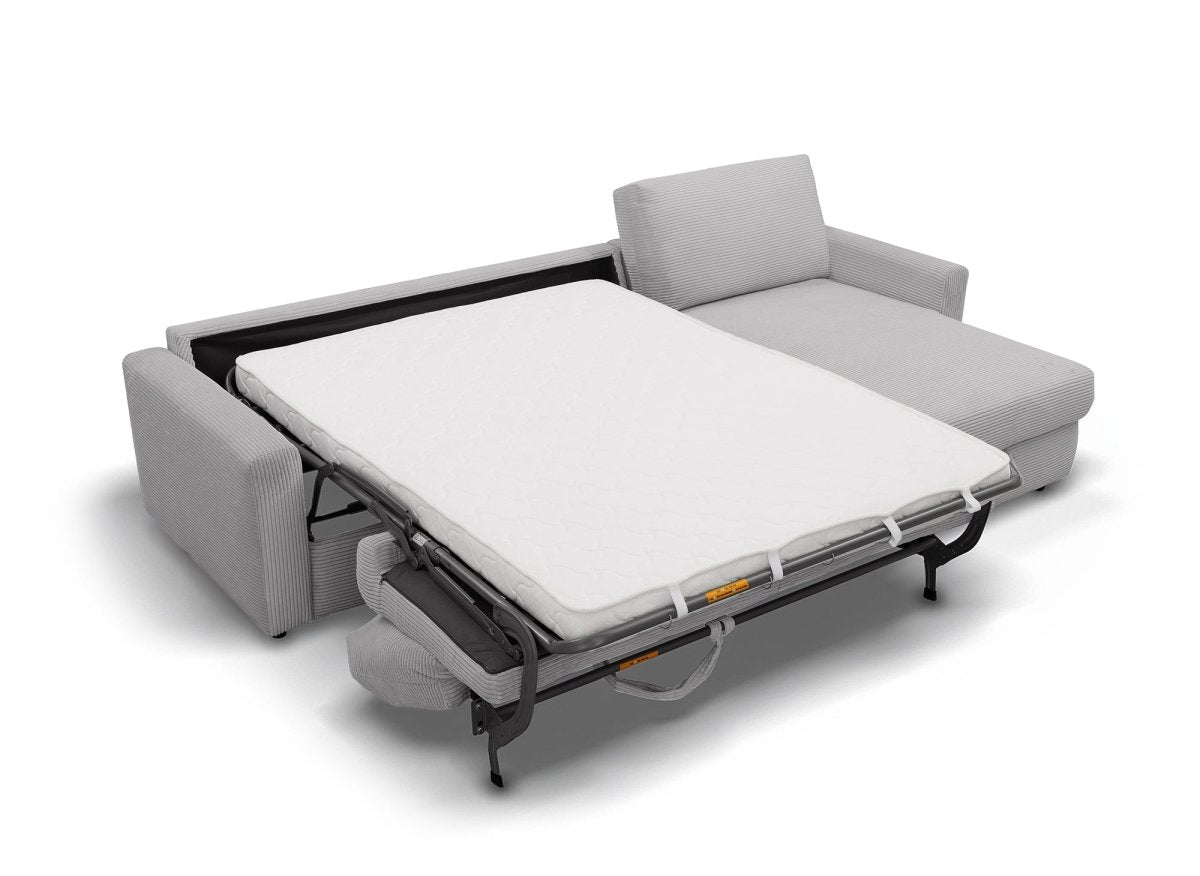 Canapé d'angle convertible et réversible ouverture express en velours chiné gris JULIETTE - DécoInParis