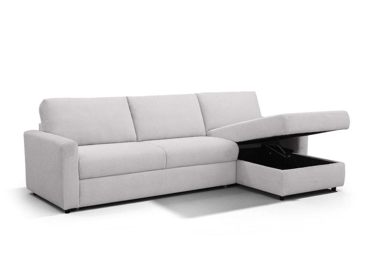 Canapé d'angle convertible et réversible ouverture express en velours chiné gris JULIETTE - DécoInParis