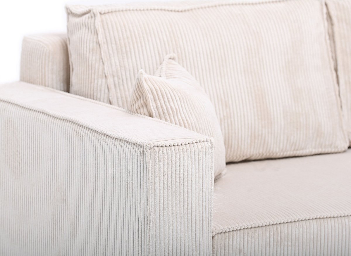 Canapé d'angle convertible réversible avec coffre en velours côtelé beige SYNA - DécoInParis