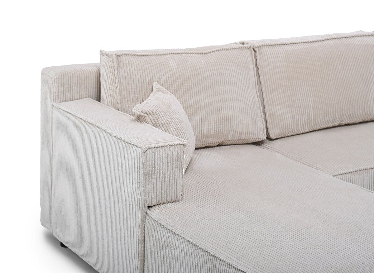 Canapé d'angle convertible réversible avec coffre en velours côtelé beige SYNA - DécoInParis