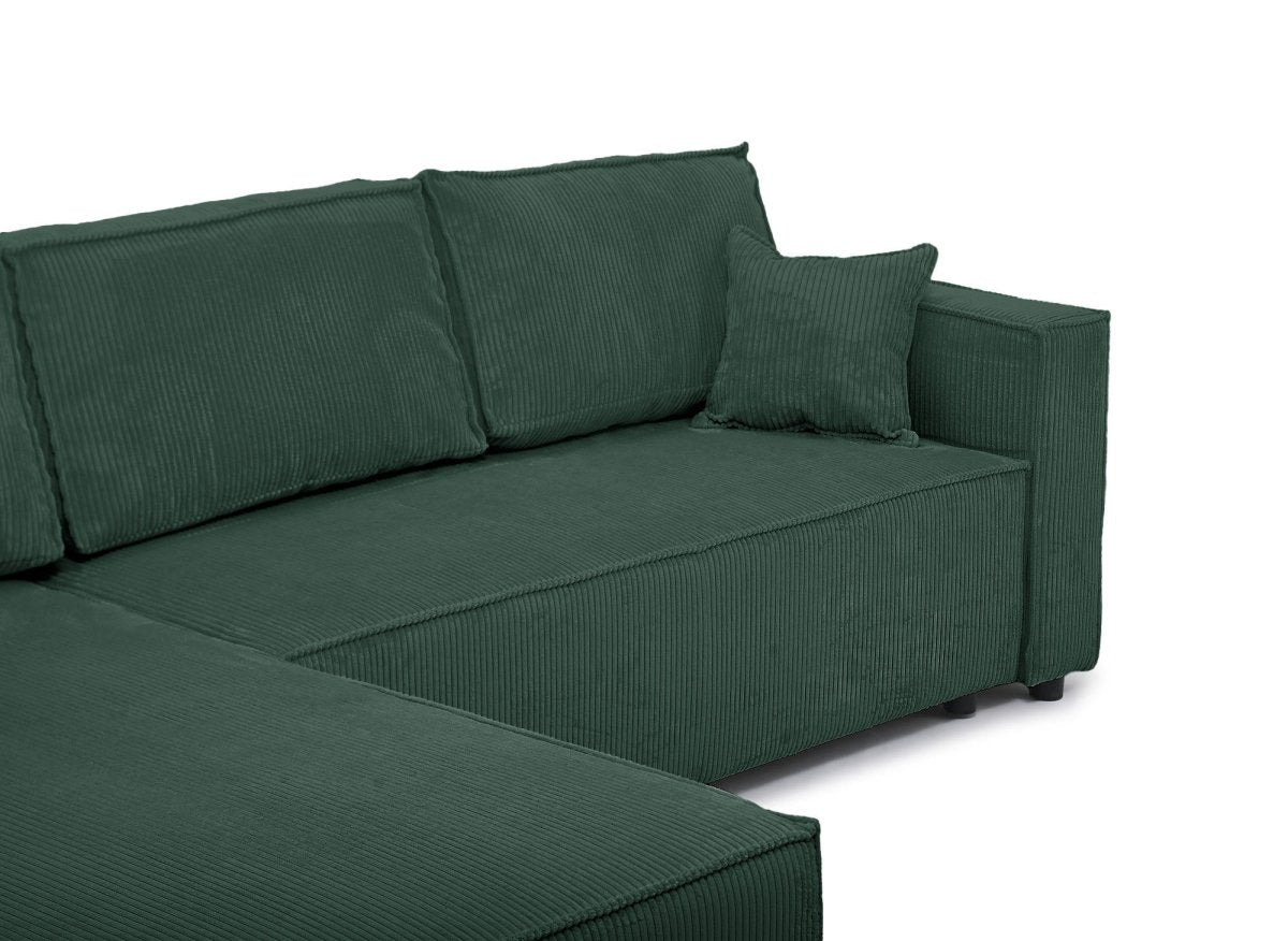 Canapé d'angle convertible réversible avec coffre en velours côtelé vert SYNA - DécoInParis