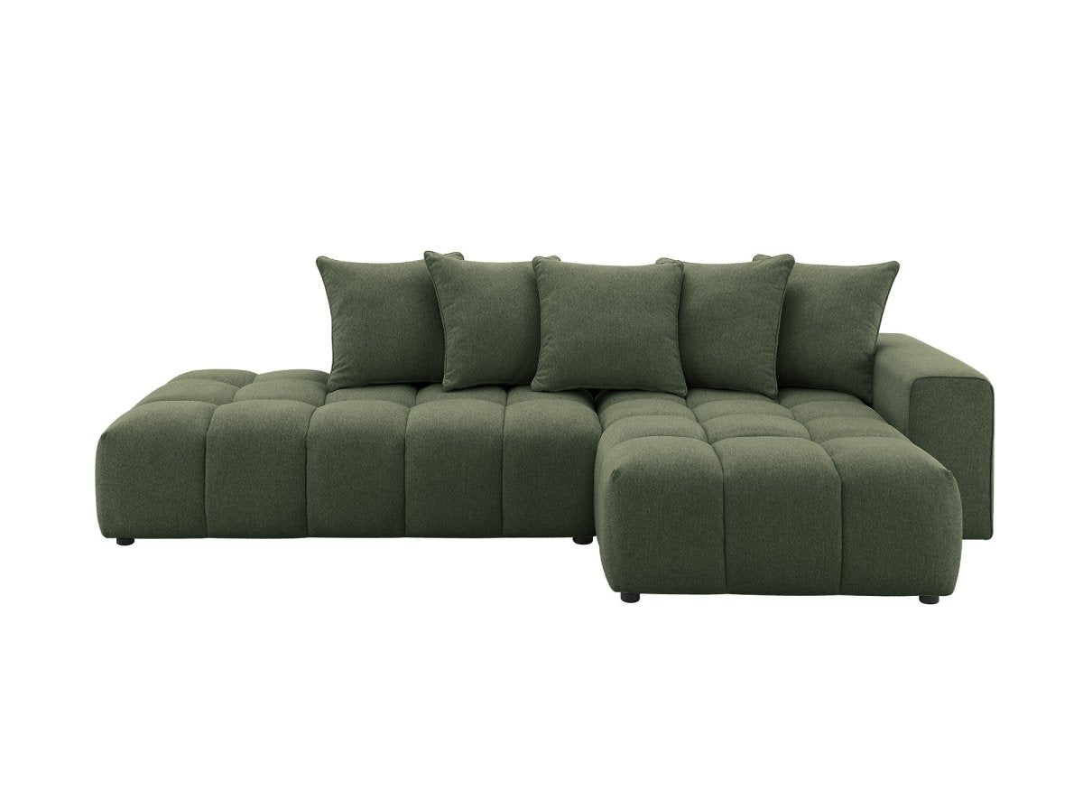 Canapé d'angle en tissu texturé vert olive CLARISSE - Angle droit - DécoInParis
