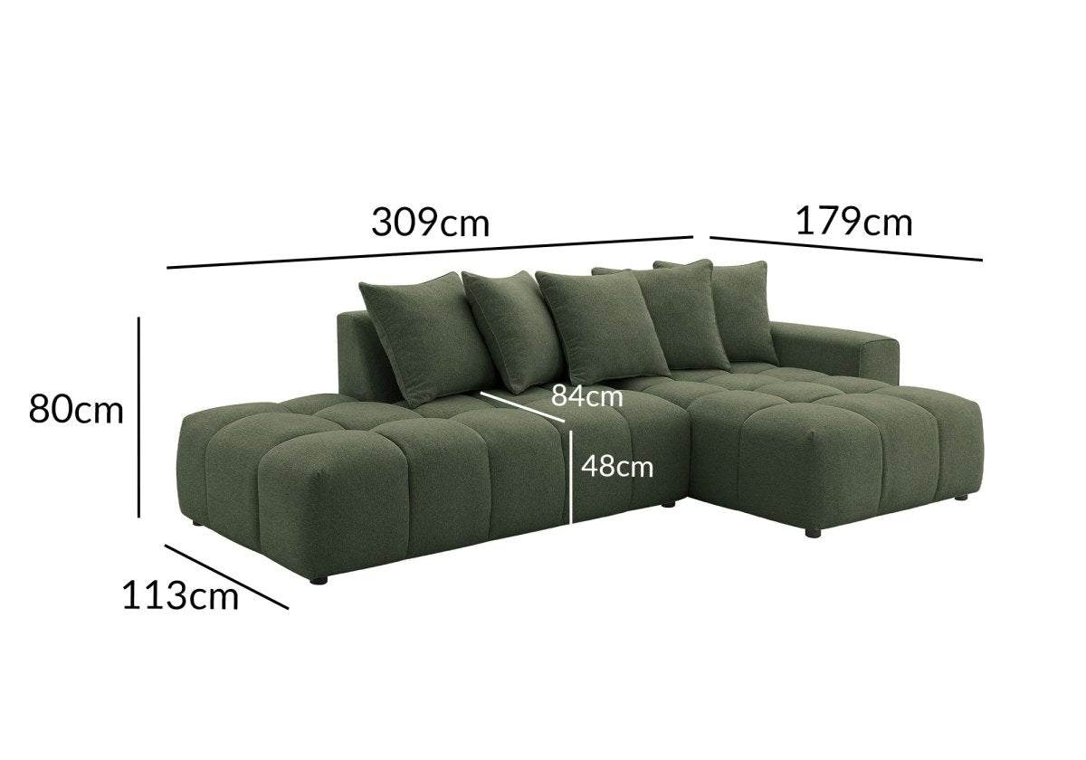 Canapé d'angle en tissu texturé vert olive CLARISSE - Angle droit - DécoInParis
