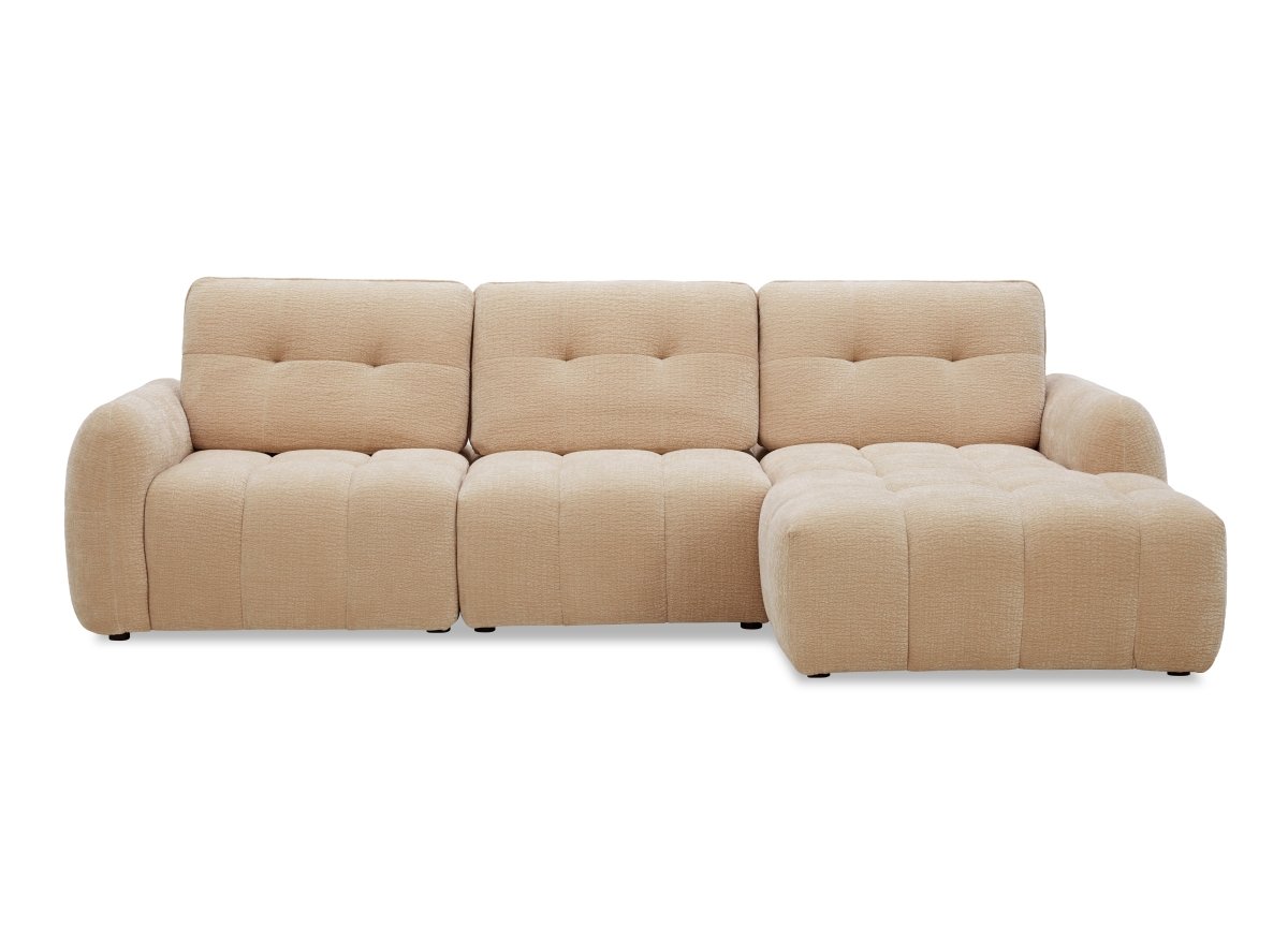 Canapé d'angle en velours tissé beige avec dossier réglable ADONIS - Angle droit - DécoInParis