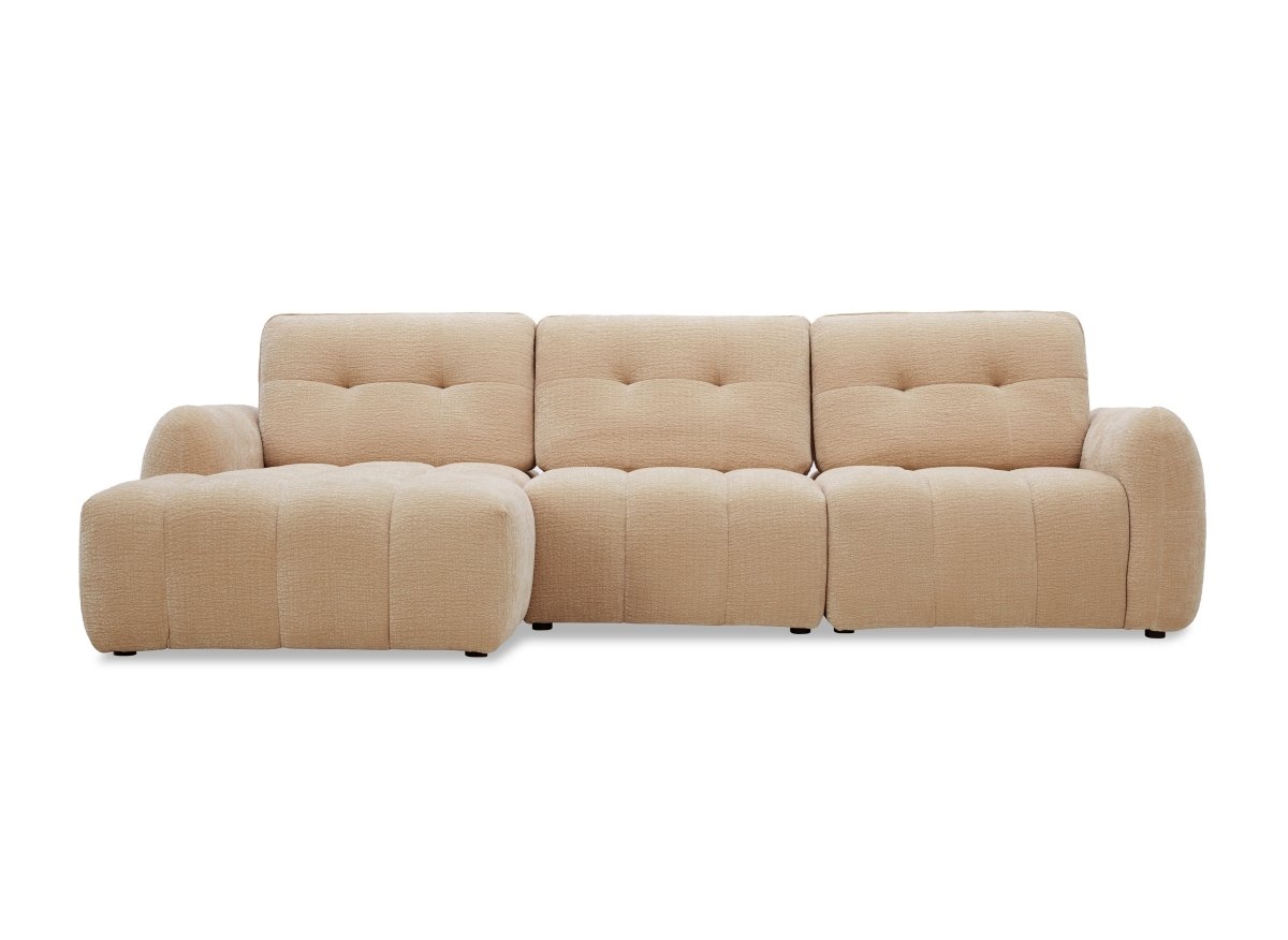 Canapé d'angle en velours tissé beige avec dossier réglable ADONIS - Angle gauche - DécoInParis