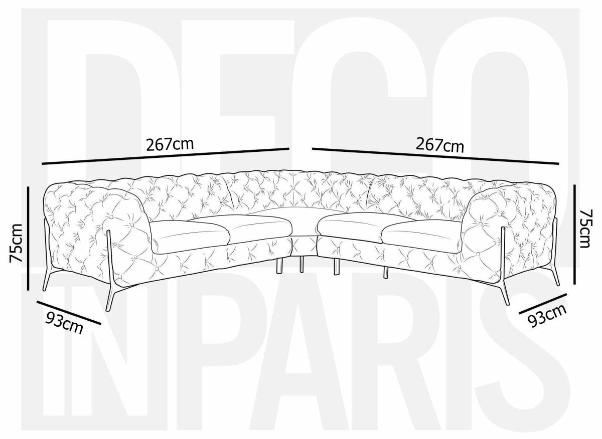 Canapé d'angle fixe capitonné chesterfield velours gris CARMEN - DécoInParis