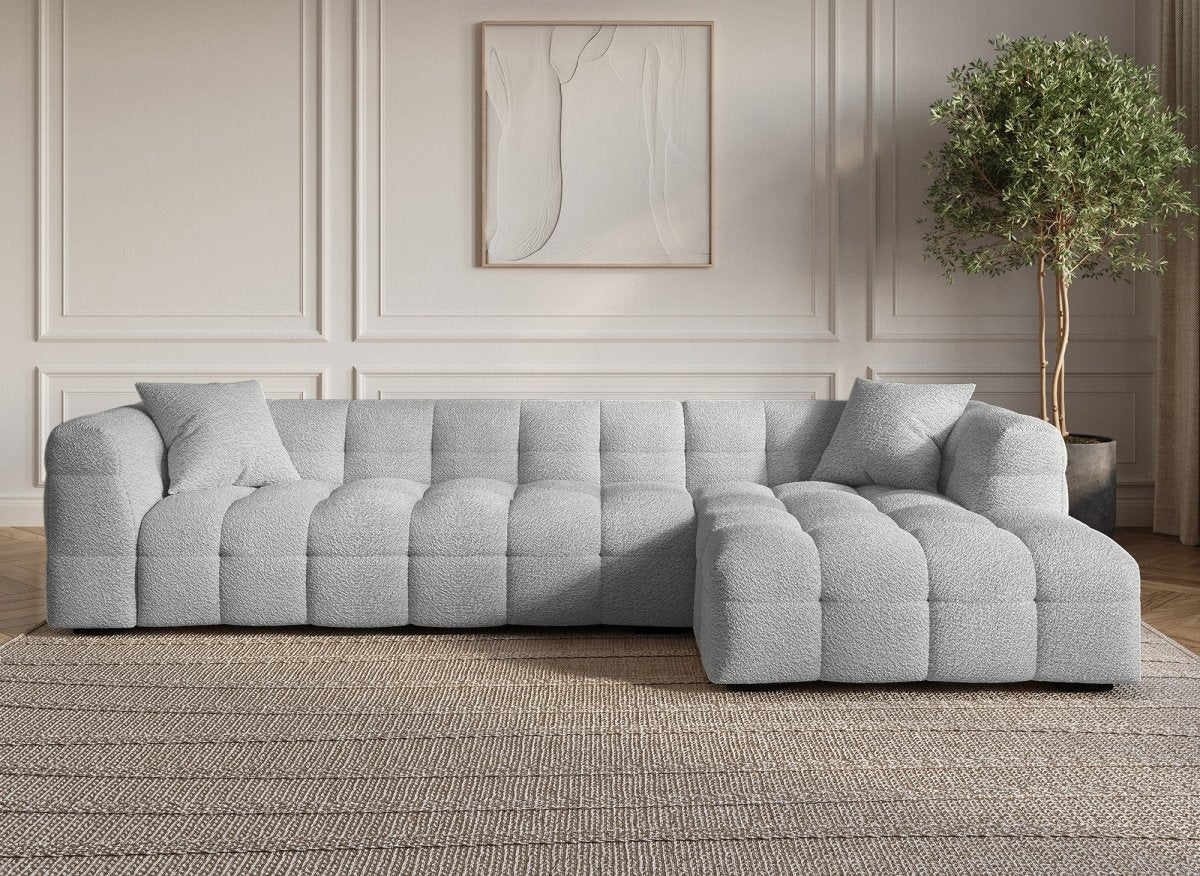 Canapé d'angle fixe effet peau de mouton gris BELLA - Angle droit - DécoInParis