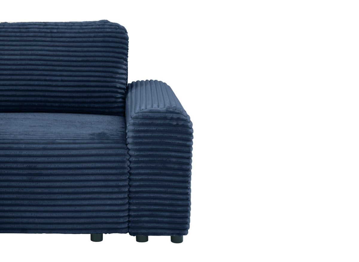 Canapé d'angle gauche convertible avec coffre en velours côtelé épais bleu foncé BALI - Angle gauche - DécoInParis