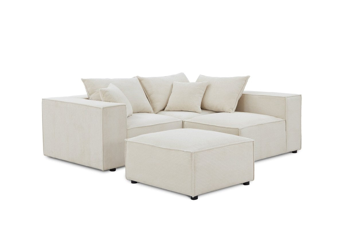 Canapé d'angle modulable en velours côtelé épais beige HARLEM - DécoInParis