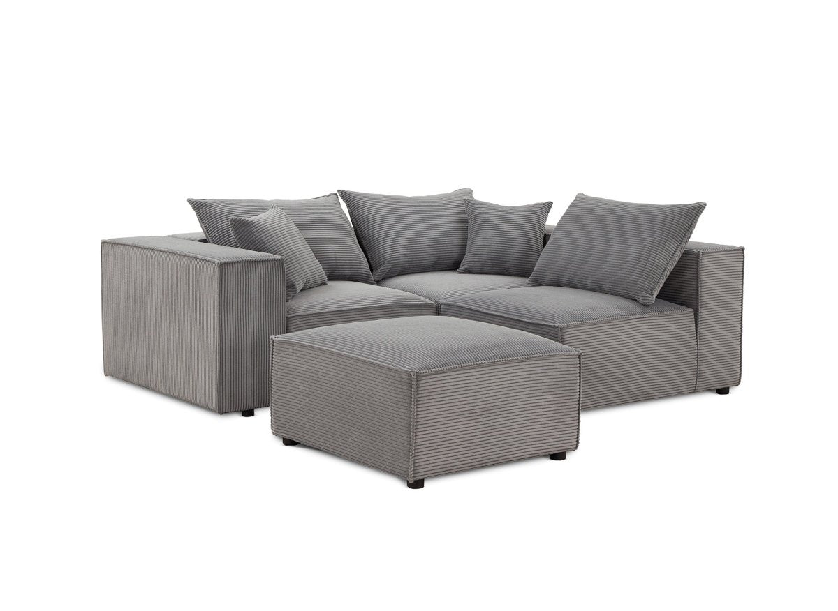 Canapé d'angle modulable en velours côtelé épais gris HARLEM - DécoInParis