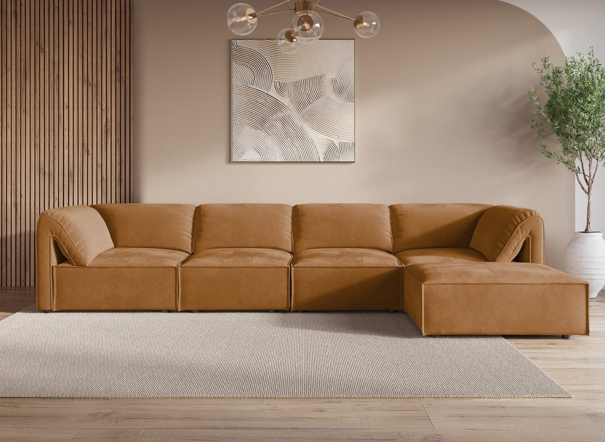 Canapé d'angle modulable en velours moutarde HARINA - DécoInParis