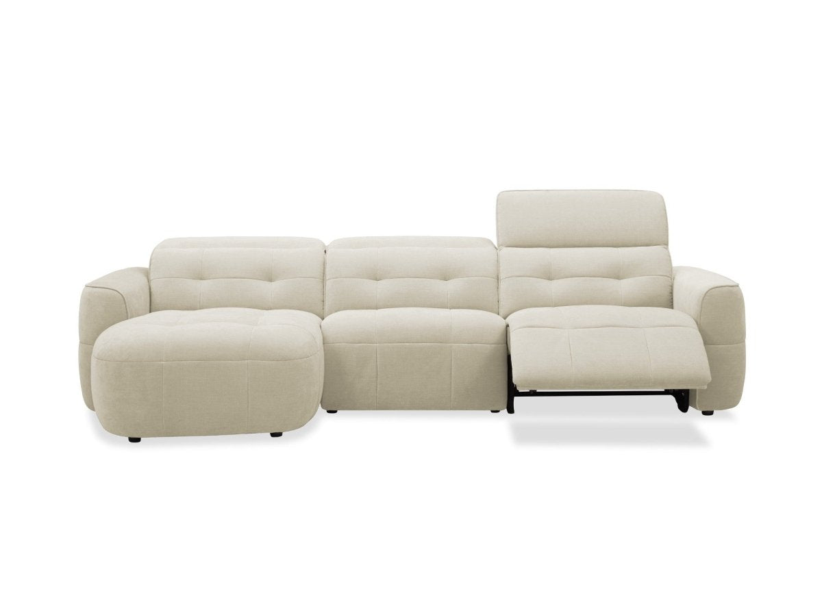 Canapé d'angle relax électrique en tissu beige FERDINAND - Angle gauche - DécoInParis