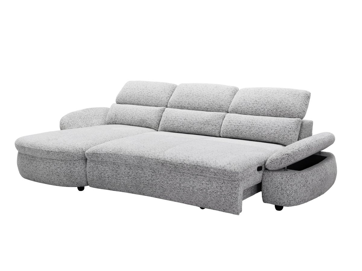 Canapé d'angle relax électrique en tissu bouclette gris CLEMENT - Angle gauche - DécoInParis