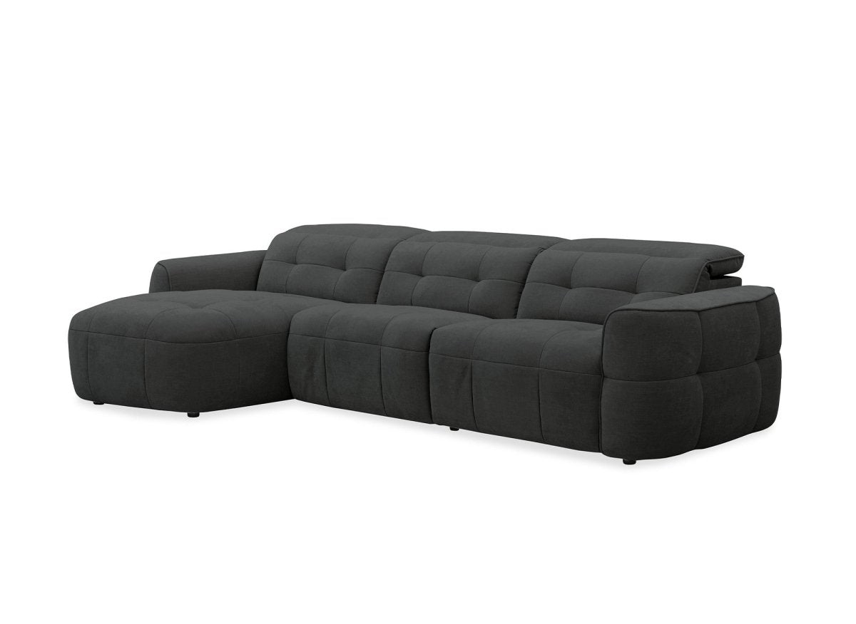 Canapé d'angle relax électrique en tissu gris FERDINAND - Angle gauche - DécoInParis