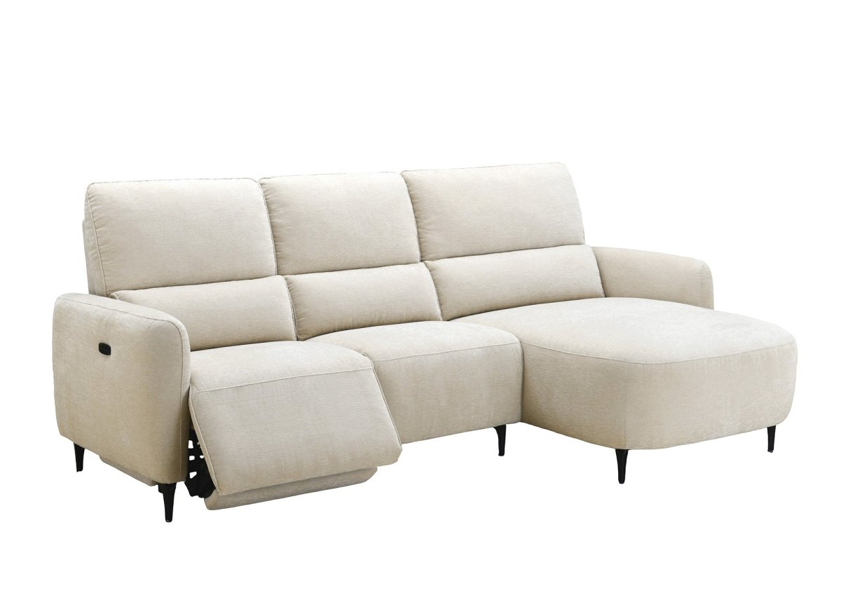Canapé d'angle relax électrique en tissu texturé beige LAHYS - Angle droit - DécoInParis