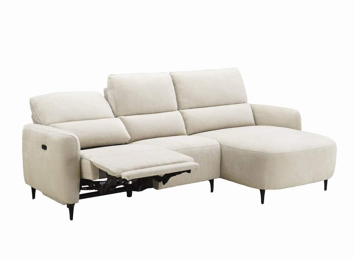Canapé d'angle relax électrique en tissu texturé beige LAHYS - Angle droit - DécoInParis