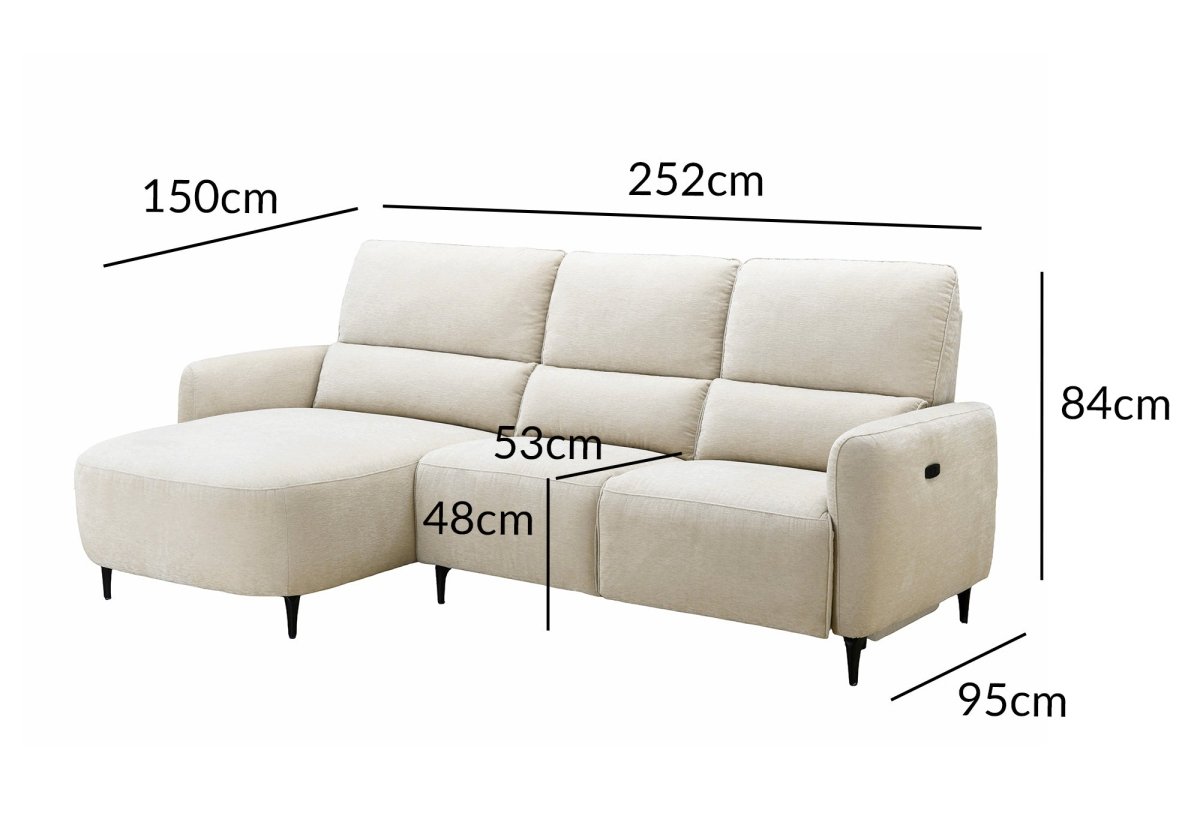 Canapé d'angle relax électrique en tissu texturé beige LAHYS - Angle gauche - DécoInParis