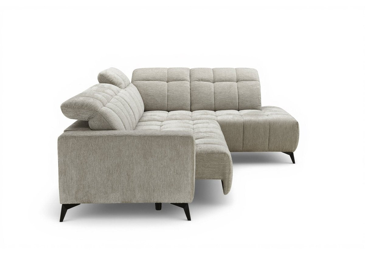 Canapé d'angle relax électrique en velours chiné beige ALVAR - Angle droit - DécoInParis
