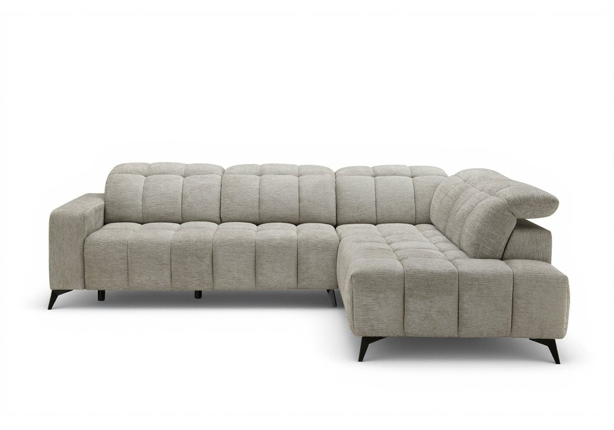 Canapé d'angle relax électrique en velours chiné beige ALVAR - Angle droit - DécoInParis