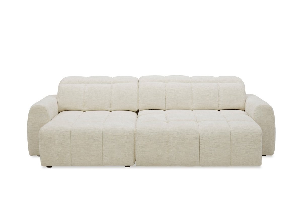 Canapé d'angle relax électrique en velours chiné beige DANIA - Angle gauche - DécoInParis