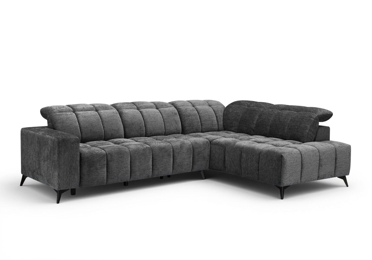 Canapé d'angle relax électrique en velours chiné gris ALVAR - Angle droit - DécoInParis