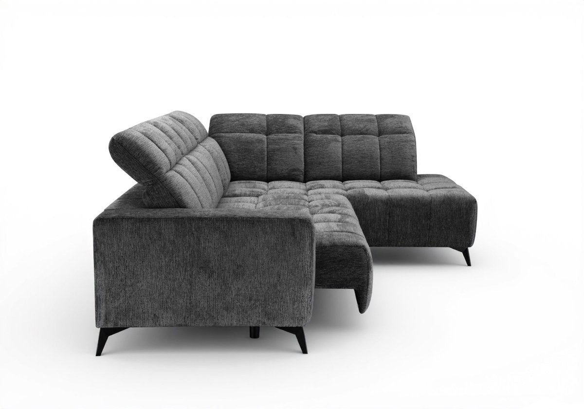 Canapé d'angle relax électrique en velours chiné gris ALVAR - Angle droit - DécoInParis