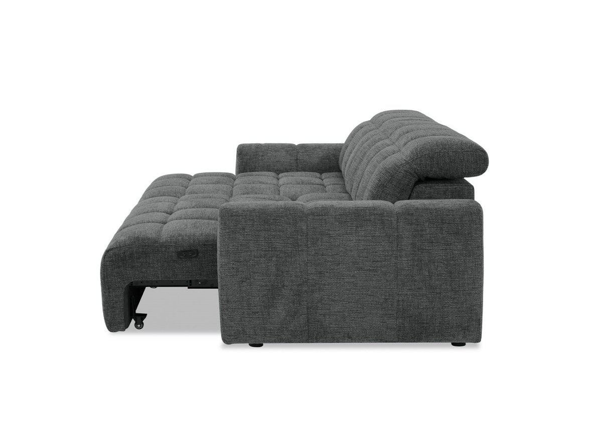 Canapé d'angle relax électrique en velours chiné gris DANIA - Angle gauche - DécoInParis