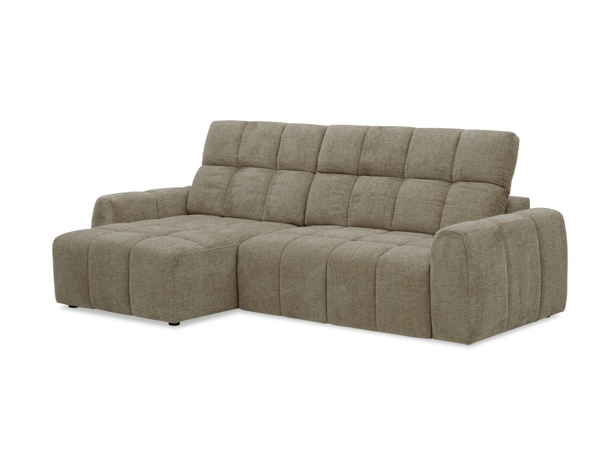 Canapé d'angle relax électrique en velours chiné taupe DANIA - Angle gauche - DécoInParis