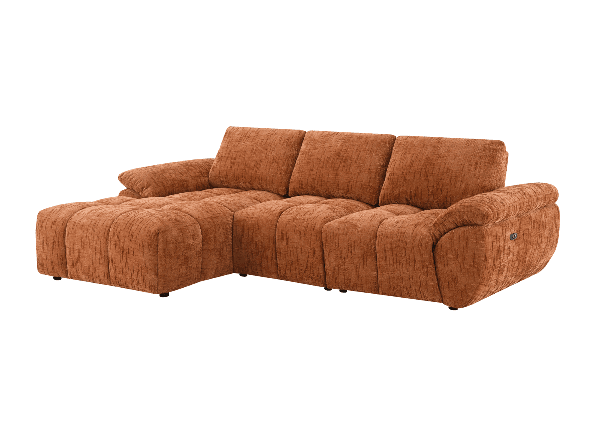 Canapé d’angle relax électrique en velours chiné terracotta ALPES - Angle gauche - DécoInParis