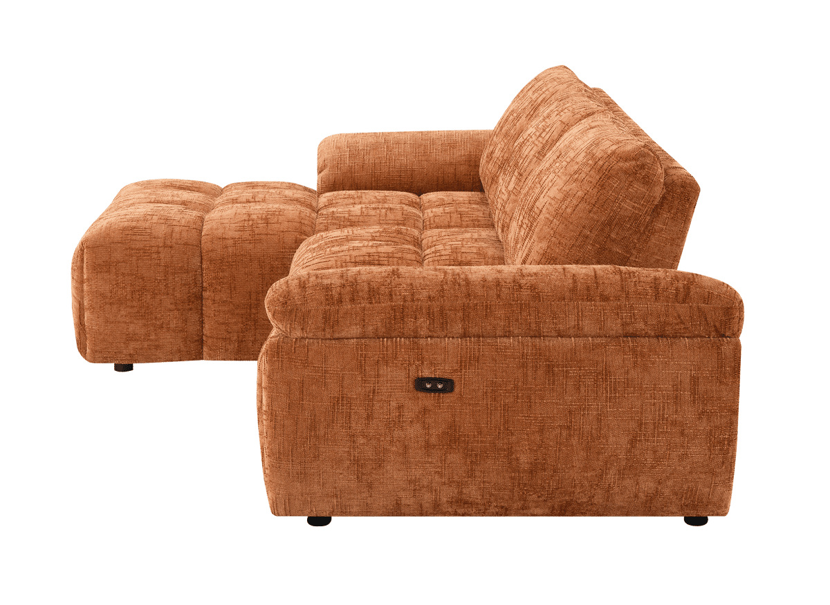 Canapé d’angle relax électrique en velours chiné terracotta ALPES - Angle gauche - DécoInParis