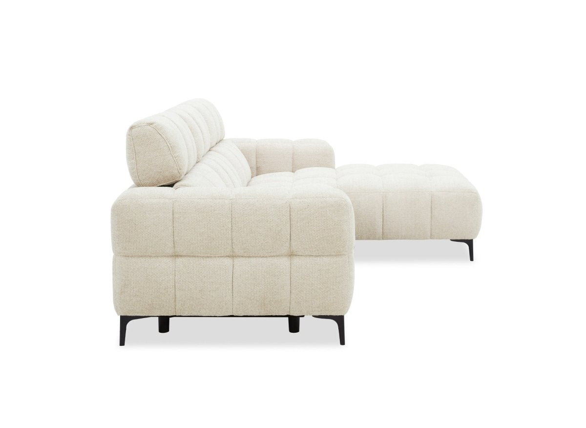 Canapé d'angle relax électrique en velours texturé beige EDELMIRA - Angle droit - DécoInParis