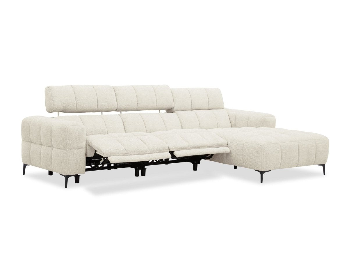 Canapé d'angle relax électrique en velours texturé beige EDELMIRA - Angle droit - DécoInParis