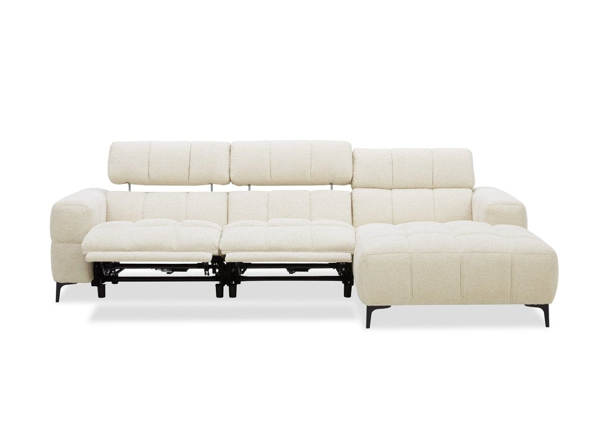 Canapé d'angle relax électrique en velours texturé beige EDELMIRA - Angle droit - DécoInParis