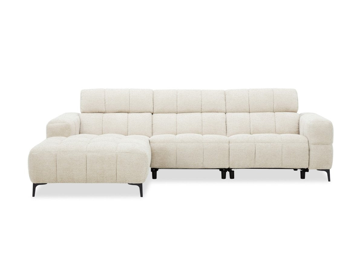 Canapé d'angle relax électrique en velours texturé beige EDELMIRA - Angle gauche - DécoInParis
